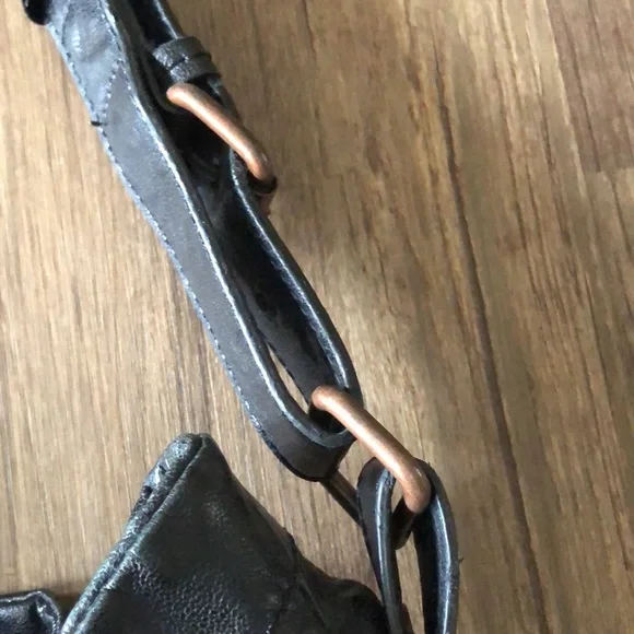 BCBG Maxazria Black Leather Crinkle Utility Bag - Picture 4 of 7